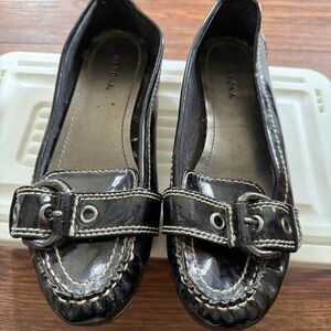 Merona Black Patent Buckle Loafers Women’s Size 7 Slip-On Flats